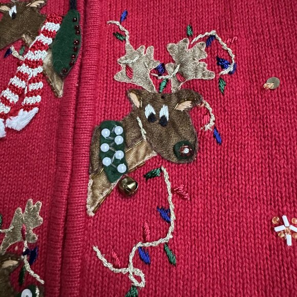 2/$18 SALE! Tiara Girls Holiday Reindeer Cardigan Sweater 12 Embroidered Beaded - Picture 4 of 7